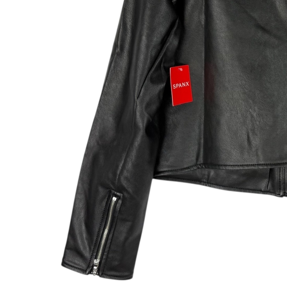 Spanx Women's Black Faux Leather Moto Jacket Size Large NWT – Sleek Edgy Style - Picture 6 of 11